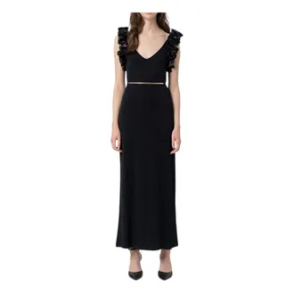 Fracomina Maxi Dresses, female, Black, Size: XL Long dress tight fit with ribs