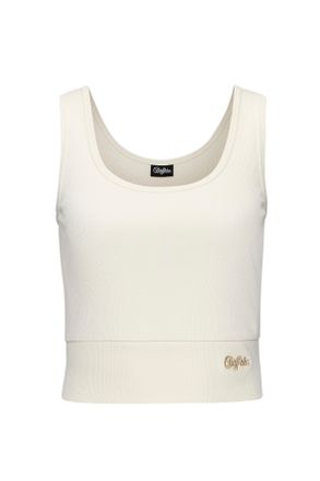 Buffalo Crop-Top BUFFALO, Damen, Gr. 32/34, weiss (wollwei&szlig;), Rippware, Obermaterial: 95% Baumwolle, 5% Elasthan, unifarben, Rundhals, Tops Crop-Top, in Ripps