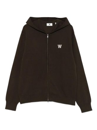 Wood Wood embroidered-logo zip-up hoodie - Brown