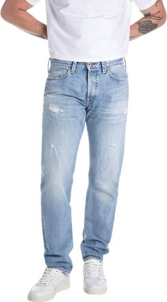 Replay Distressed Denim Straight Jeans In Light Blue