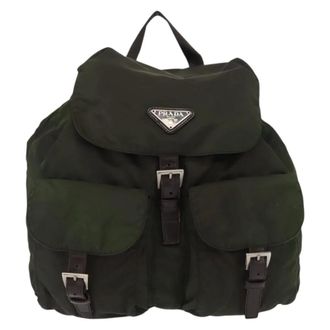 Prada Double Front Pocket Tessuto Khaki Nylon Backpack Bag (Pre-Owned)