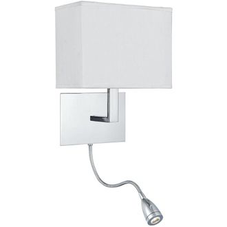 Searchlight Applique orientabile, staffa a parete 2 lampade, braccio Led Flexi, cromo, paralume bianco