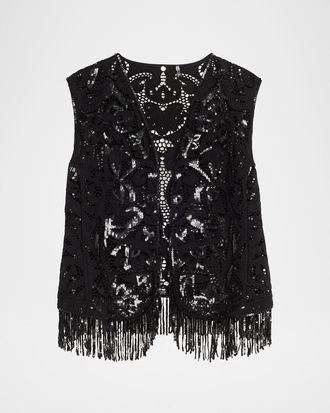 Kobi Halperin Maeve Fringed Sequin Lace Vest