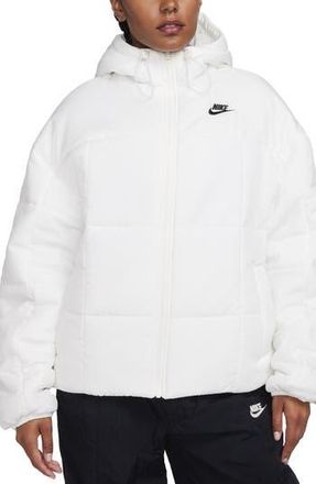 Nike Sportswear Classic Therma-FIT Hooded Water Repellent Puffer Jacket in Sail/Black at Nordstrom Rack, Size Large