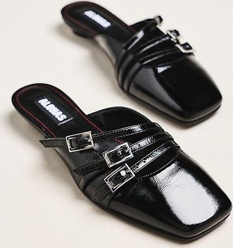 Alohas Penelope Onix Black Leather Kitten-Heel Mules