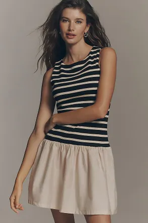 NVLT 100% Cotton Drop-Waist Twofer Mini Dress