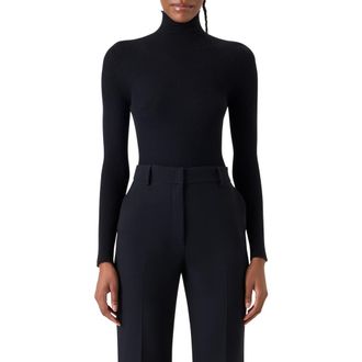 Akris Cashmere & Silk Rib Funnel Neck Sweater in Black at Nordstrom, Size 14