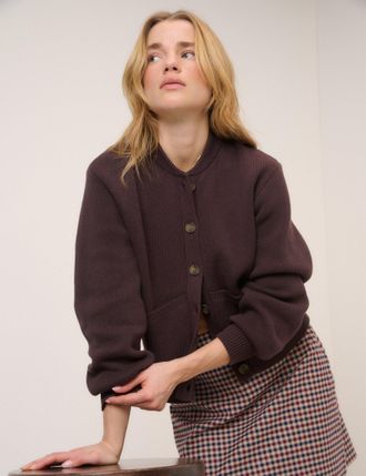 Nobody's Child Brown Stitch Bomber Cardigan