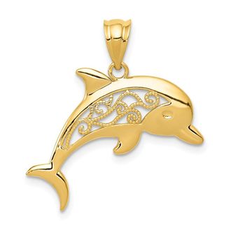 Diamond2Deal 14k Yellow Gold Filigree Dolphin Pendant