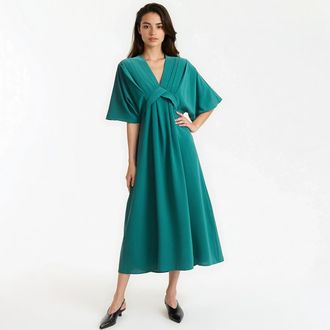 La Redoute Collections Uitlopende lange jurk, V-hals, elleboogmouwen