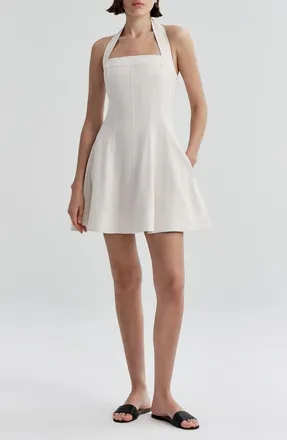 A.L.C. Elli Fit & Flare Linen Blend Halter Dress in Buttercream at Nordstrom, Size 00