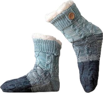 Generic Knitted Ultra-thick Slipper Home Socks,Tri-color Knit Slipper Socks Women, Womens Fluffy for Indoor, Lounge Wear ( b)