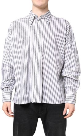 Dolce & Gabbana White Black Stripe Button Down Casual Mens Shirt