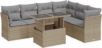 vidaXL Vidaxl - Set Sof&aacute;s De Jard&iacute;n 7 Piezas Y Cojines Rat&aacute;n Sint&eacute;tico Beige