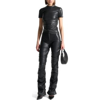 Mani&egrave;re De Voir Caroline Tacked Leather Flared Trousers in Black at Nordstrom, Size 2