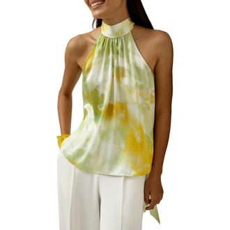 LilySilk Womens Print Silk Charmeuse Halter Neck Top in Summer Visions at Nordstrom, Size X-Small