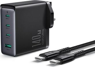 OEM Cargador De Red Gan De 140 W Con Enchufe Brit&aacute;nico, 3 Usb-c, Usb-a Y Cable Usb-c De 1,2 M