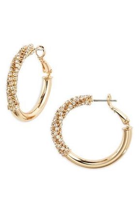 Nordstrom Polished Rhinestone Tube Hoop Earrings in Clear- Gold at Nordstrom Rack