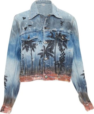 Amiri Palm Tree Sunset airbrush distressed denim jacket