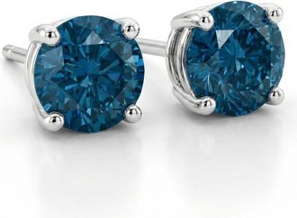 Pompeii3 85Ct Round Brilliant Cut Blue Diamond Studs 14K Gold Earrings