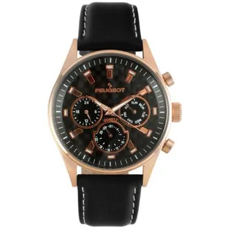 Peugeot Dynamic Multi Function Carbon Fiber Dial Leather Watch- 43MM in Black at Nordstrom