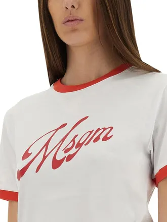 Msgm Logo-Embroidered Cotton T-Shirt - White