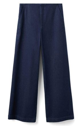 Mango Flat Front Mid Rise Wide Leg Jeans in Open Blue at Nordstrom, Size 12