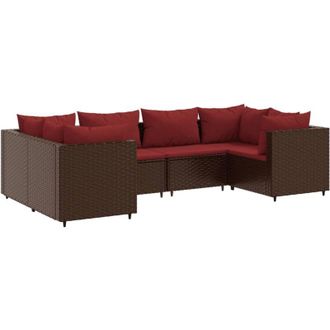 vidaXL Set Muebles De Jard&iacute;n 6 Piezas Y Cojines Rat&aacute;n Sint&eacute;tico Marr&oacute;n Vidaxl