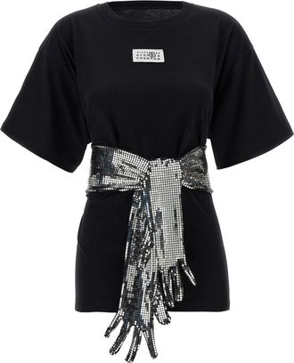 Maison Margiela Sequin Gloves T Shirt Nero-Donna
