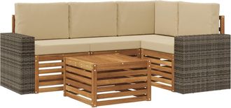 vidaXL Conjunto De Sof&aacute;s De Exterior 5 Uds. Natural Y Beige Poli&eacute;ster Vidaxl