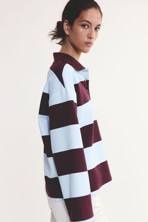 H&M Cotton-blend Polo Shirt in Light Blue/burgundy Striped at Nordstrom, Size X-Large