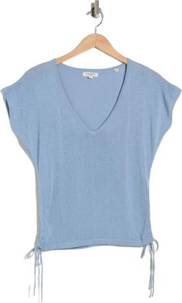 Max Studio Side Ruched Short Sleeve V-Neck Sweater in Light Blue at Nordstrom Rack, Size X-Small