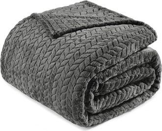 OEM Manta De Franela Jacquard Con Estampado De Hojas, 230x270 Cm - Gris Oscuro - Sof&aacute;/cama