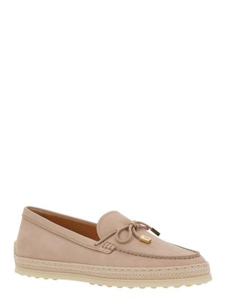 Tod's Womens Loafers, Pink Leather, Bow Detail Calf Leather