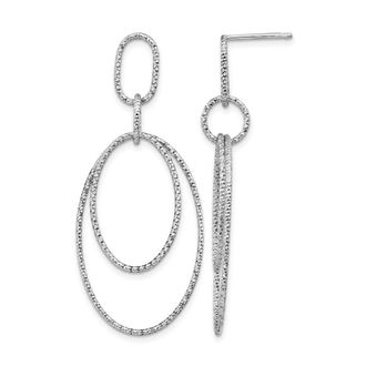 Diamond2Deal Sterling Silver Diamond-cut Oval Drop Dangle Earrings