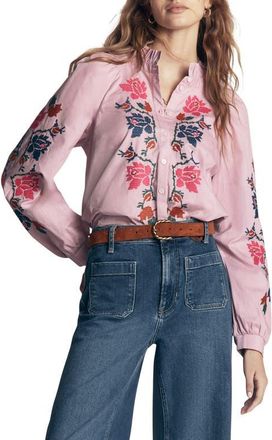 Boden Erica Embroidered Cotton Shirt in Soft Pink/embroidered Floral at Nordstrom, Size 12
