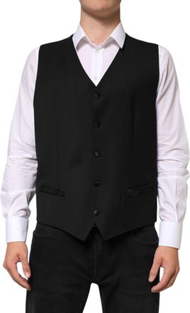 Dolce & Gabbana Black Wool Dress Formal Men Waistcoat Mens Vest