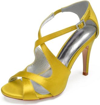 Generic High Heel Sandals Women Bridal Peep Toe Ankle Straps Stiletto Satin Evening Party Prom Wedding Bridal Shoes 10.5Cm,Yellow,7 UK