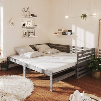 vidaXL Sof&aacute; Cama Extra&iacute;ble Madera Maciza De Pino Gris 2x(90x200) Cm Vidaxl
