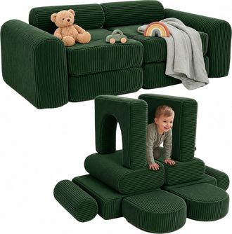 Relaxdays Relaxdays Divano Gioco Modulare, 10 Pz, Blocchi Morbidi, Sofa Per Bambini, 32x108x50 Cm, Verde