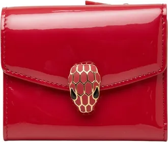 Bulgari Pink Red Color Patent Leather Wallet (Tri-Fold) (Pre-Owned)