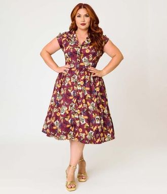 Unique Vintage Plus Size Cafe Swing Dress in Red Magical Creature Print at Nordstrom, Size 2X