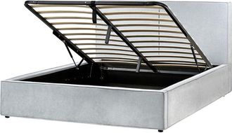 Beliani Cama Con Almacenaje De Tela Azul Claro 160 X 200 Cm Poli&eacute;ster Listones Almacenaje Moissac