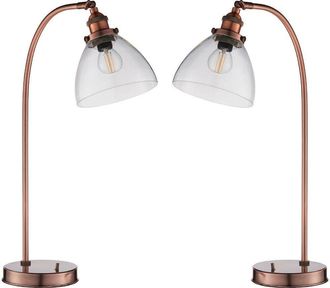 Loops 2 PACK Industrial Curved Table Lamp Tarnished Copper Glass Modern Bedside Light