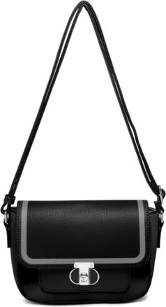 Generic Womens Colour Block Crossbody Handbag with Twist Lock Flap, Small Shoulder Bag with Zip Top Compartment, Adjustable PU Strap, Compact Everyday Purse (