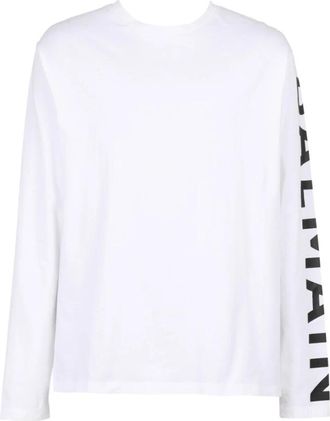 Balmain T-shirt met lange mouwen - Heren - Longsleeves - Wit - M - Katoen - Tops