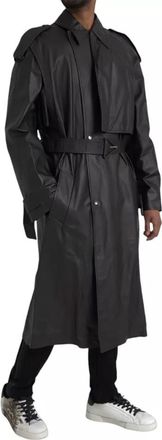 Bottega Veneta Black Leather Men Waterproof Trenchcoat Mens Jacket