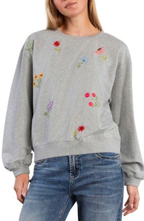 BILLY T Flower Burst Embroidered Cotton Graphic Sweatshirt in Powder Grey at Nordstrom, Size X-Large