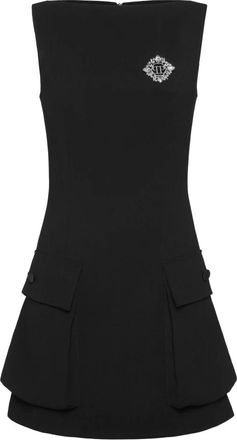 Philipp Plein Kleedjes, Dames, Zwart, L, Crepe Dame Fit Mini Dress