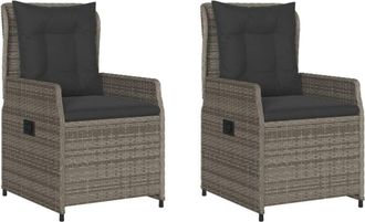 vidaXL Vidaxl - Sillones Reclinables De Jard&iacute;n 2 Uds Rat&aacute;n Sint&eacute;tico Gris